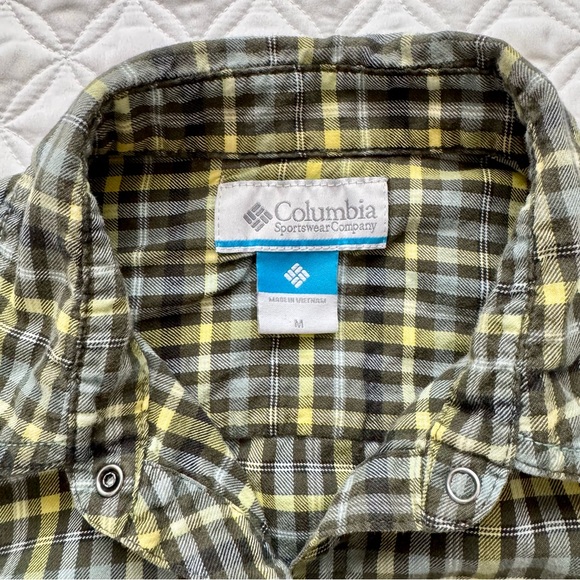 Columbia 100% Cotton Green Blue Yellow Plaid Long Sleeve Flannel Cabincore Sz M - Picture 5 of 14